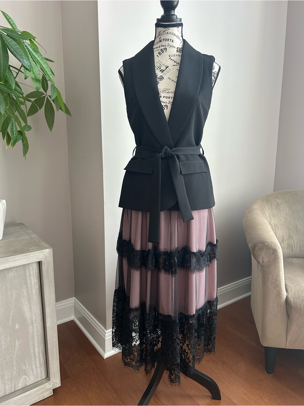A-Studio Black Tailored Vest with Long Skirt